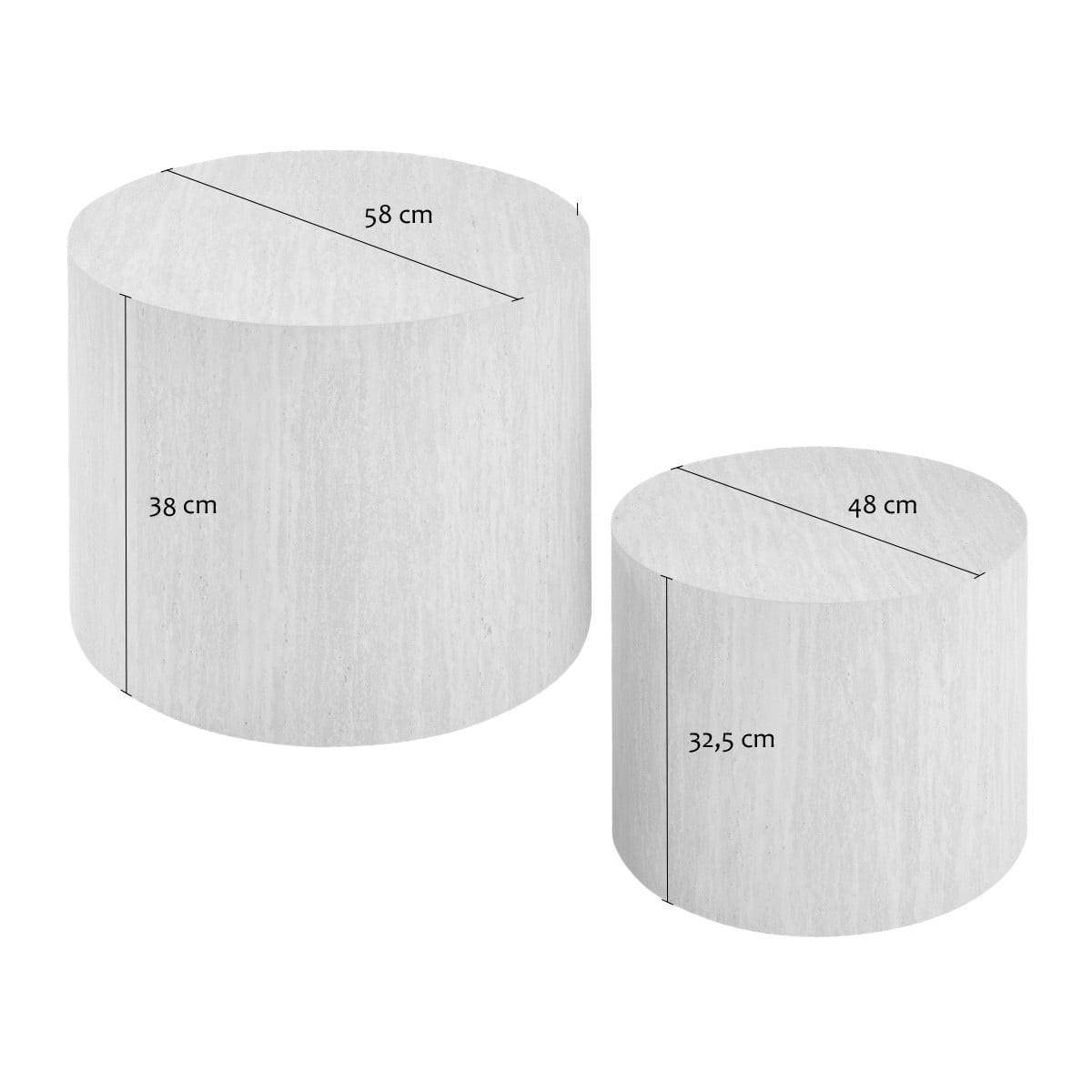 COUCHTISCHE RUND TRAVERTINOPTIK 2er set 58/58/58 cm - Beige, Holzwerkstoff (65.5/58/38cm) - Calicosy