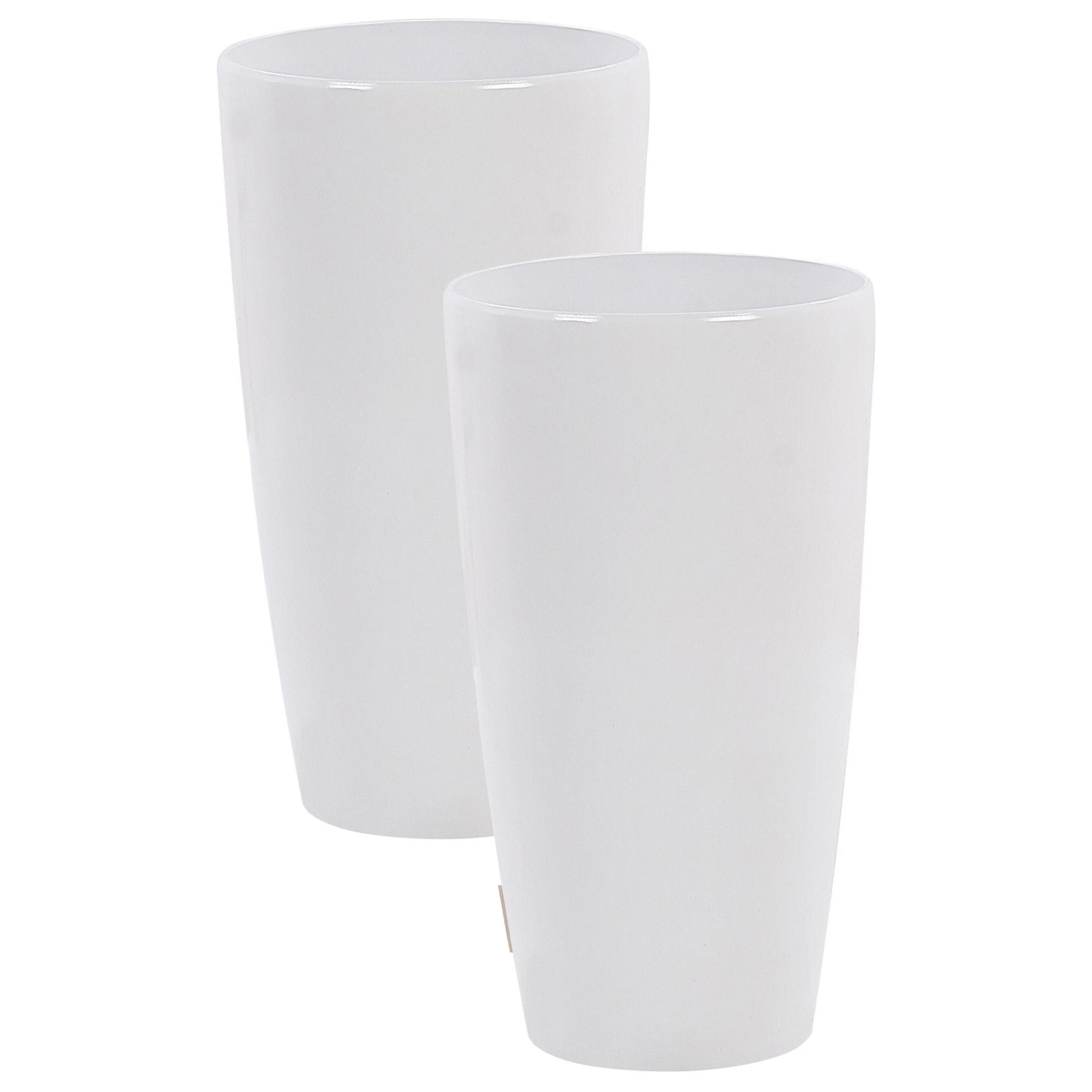 BLUMENTOPF 2er-Set Weiß rund 32/32/58 cm Tseria - Weiß, Stein (58cm) - Beliani