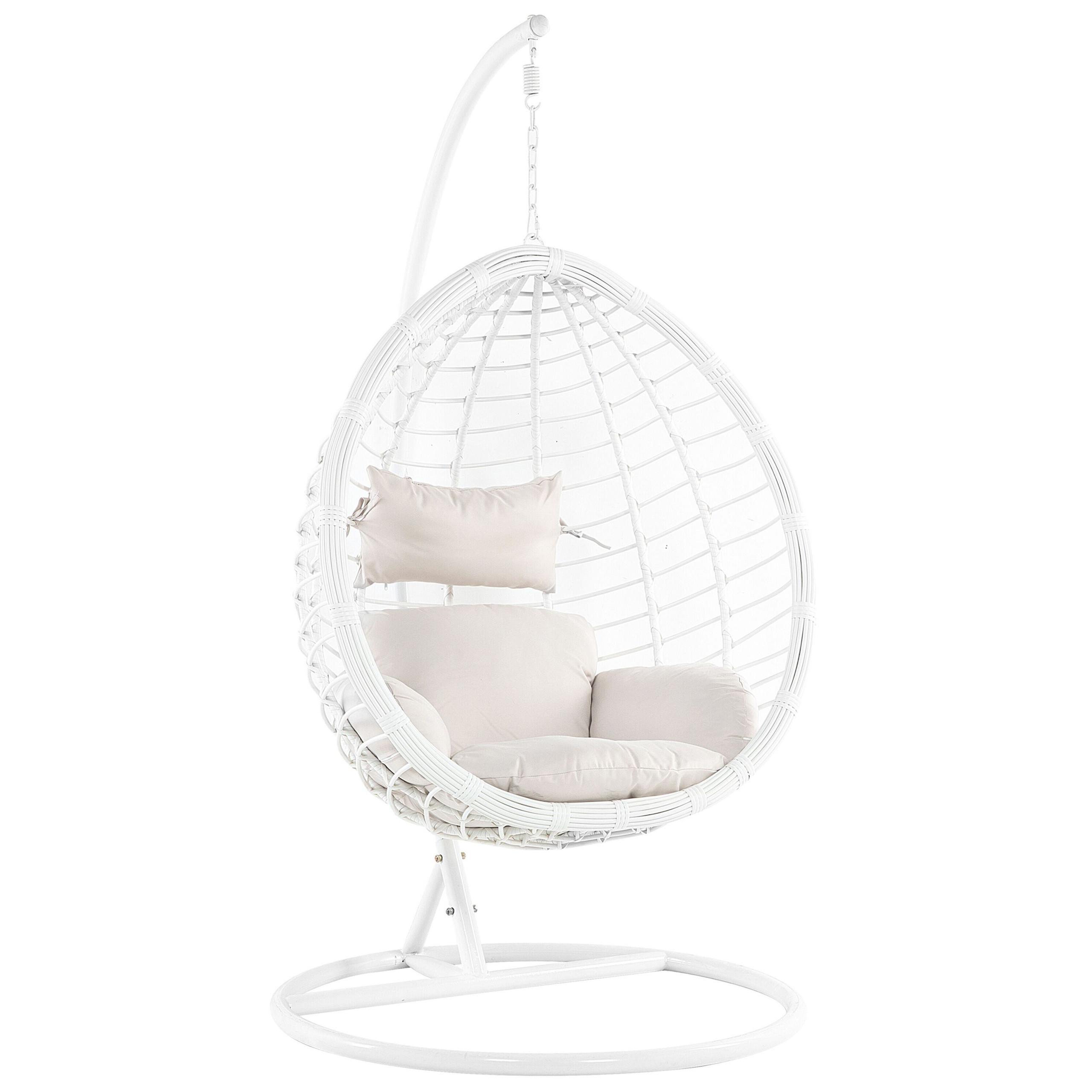 HÄNGESESSEL mit Gestell PE Rattan Weiß 106 cm Fano - Weiß, Kunststoff (108/200/108cm) - Beliani