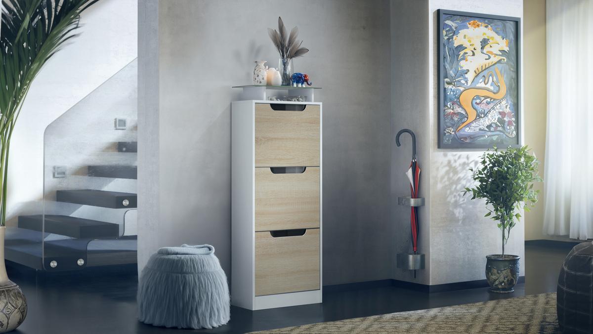 SCHUHSCHRANK Space Eiche sägerau - Eiche San Remo, Holzwerkstoff (46/128/23cm) - Vladon