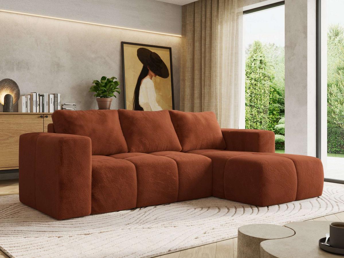 ECKSOFA MONIVA Orange Plüsch - Rechts - Schwarz/Orange, Kunststoff/Textil (266/164cm) - MKS