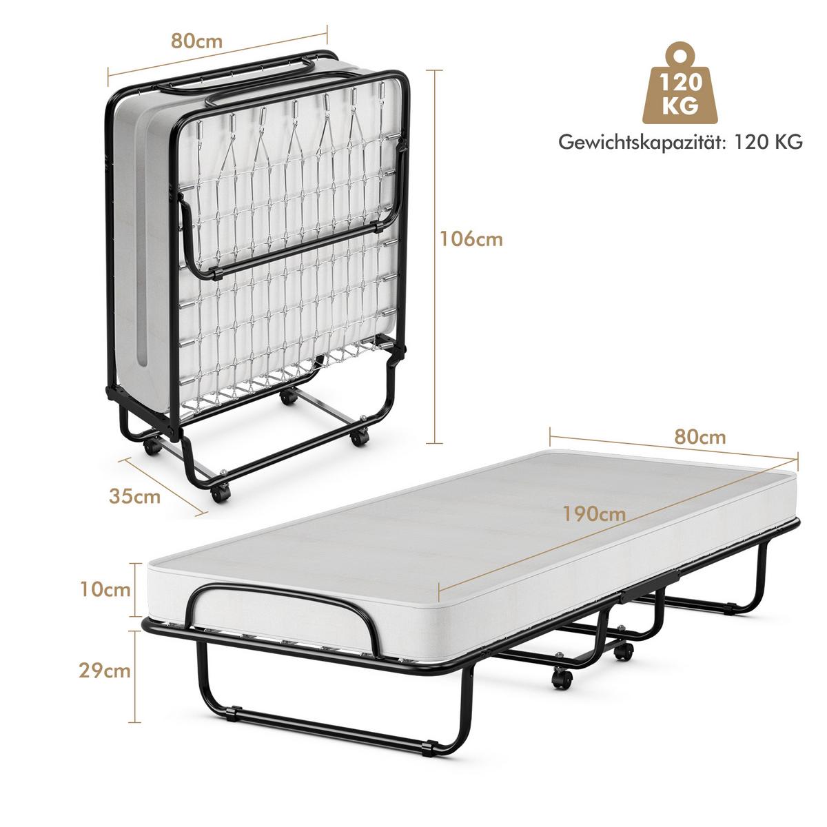 GASTEBETT mit Matratze Beige - Schwarz, Metall - COSTWAY