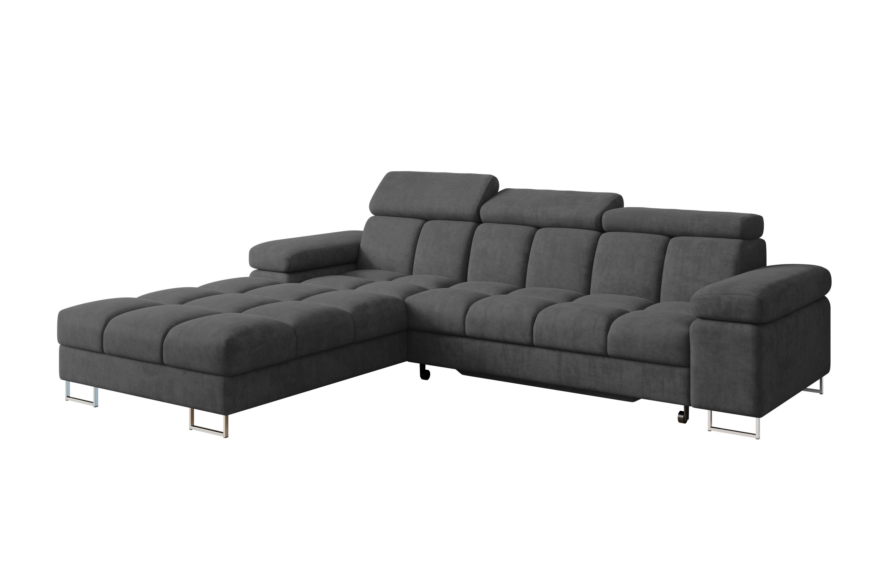 ECKSOFA mit Schlaffunktion Ottomane Links 271x203x79 Dunkelgrau Velours - Dunkelgrau, Holzwerkstoff/Textil (271/203cm) - ALTDECOR