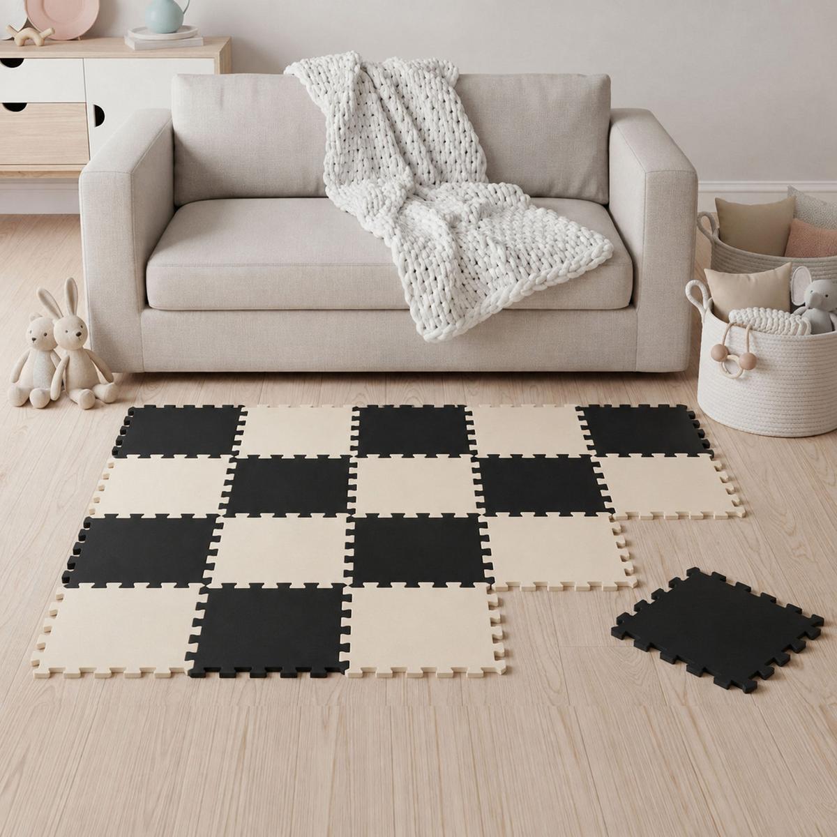 SPIELMATTE ab Null - 180/90/1 cm Puzzlematte Beige - Beige/Schwarz, Kunststoff (30/30cm) - Littletom