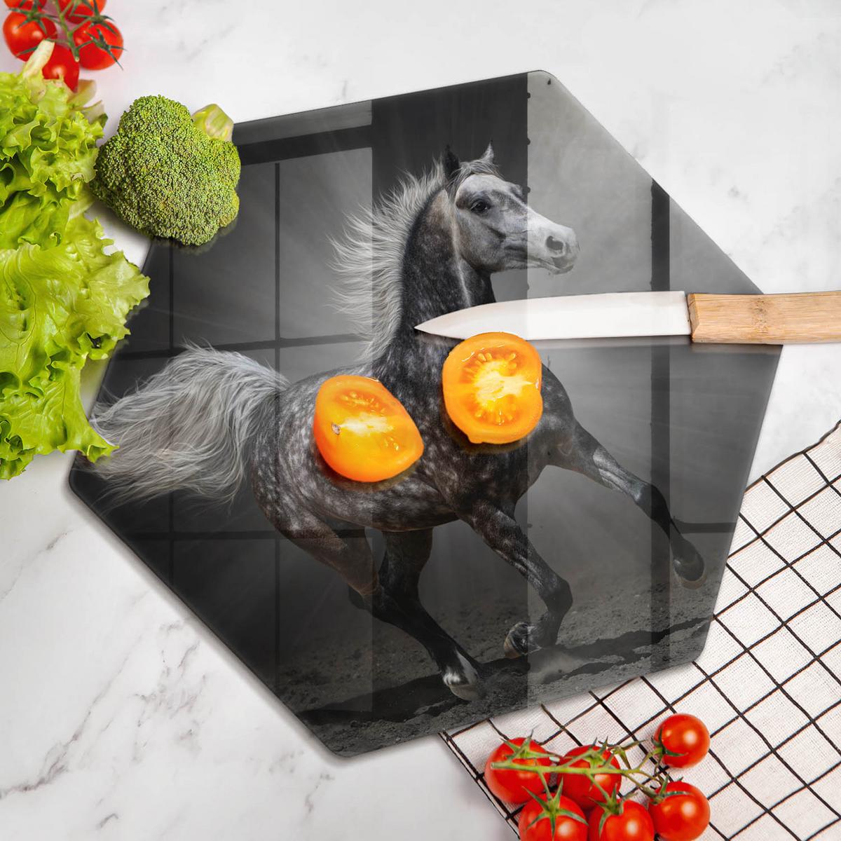 GLASPLATTE 40 cm Pferd im Galopp - Dunkelgrau, Glas (40/40cm) - Wallfluent