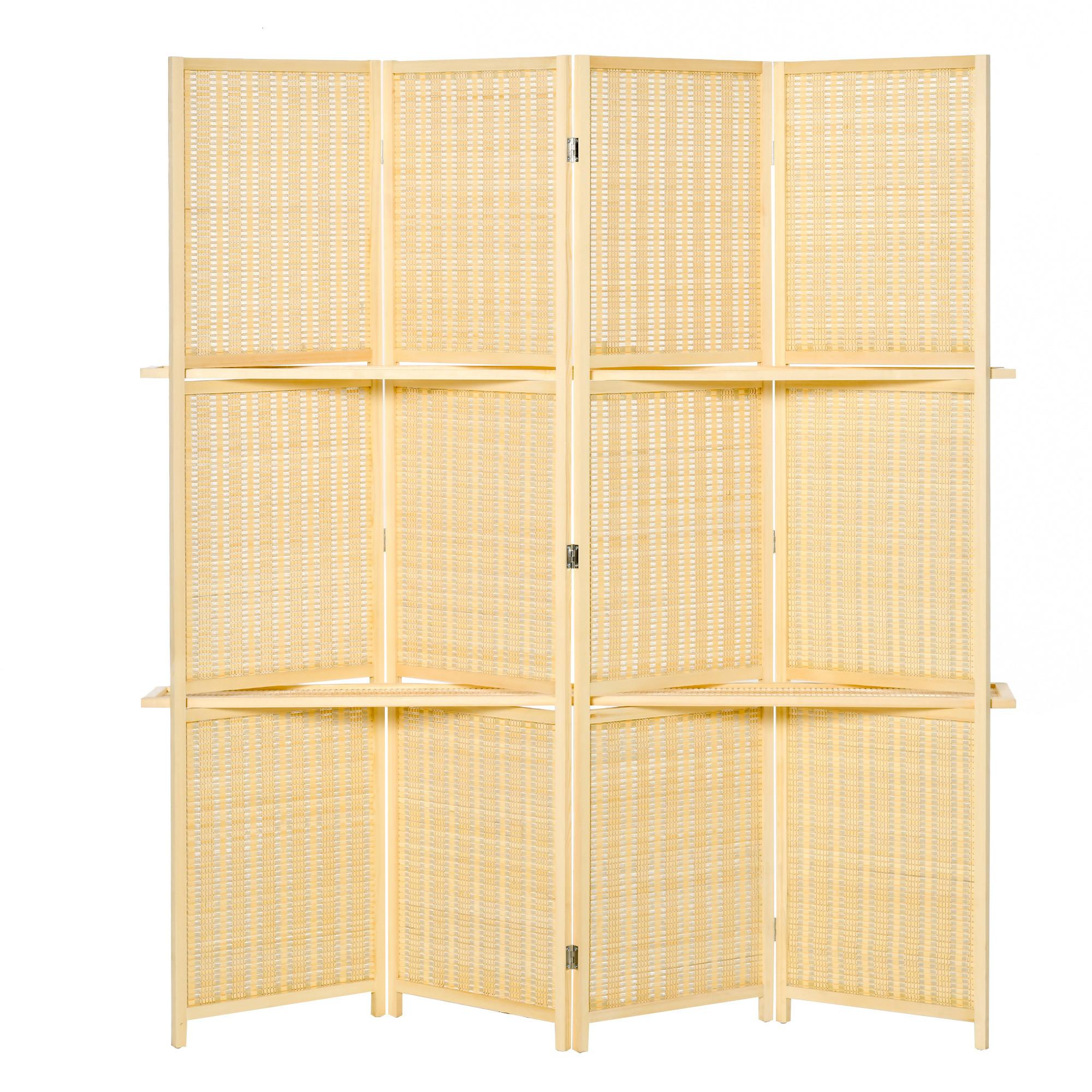 PARAVENT 4-teilig 180 x 180 cm mit Ablage Natur - Naturfarben, Holz (1.9/180/180cm) - HOMCOM