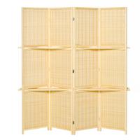 PARAVENT 4-teilig 180 x 180 cm mit Ablage Natur - Naturfarben, Holz (1.9/180/180cm) - HOMCOM