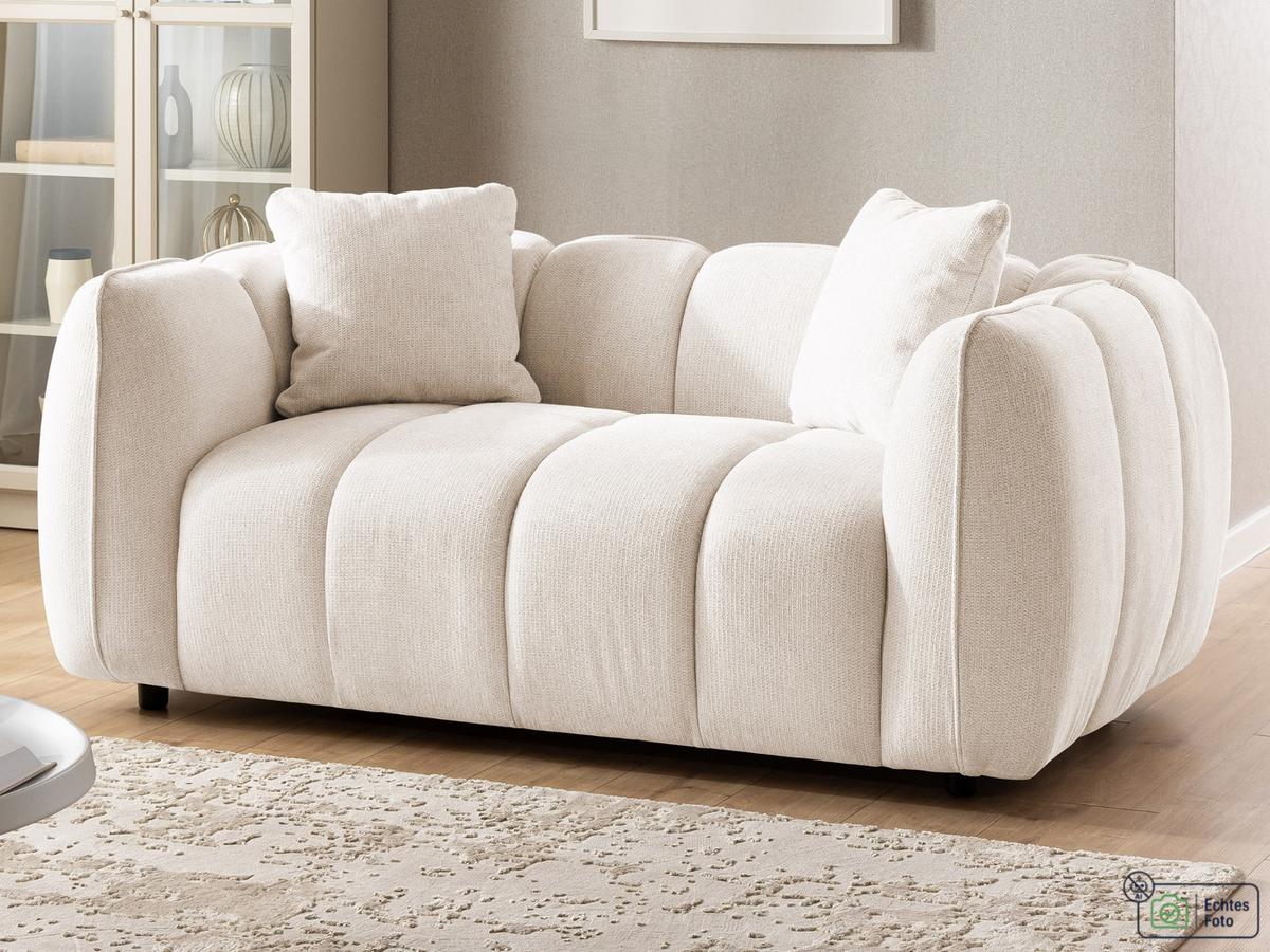 2-SITZER SOFA Nubira in tief gesteppter Bubble-Optik aus weichem Creme Strukturstoff im modernen Design - Creme/Schwarz, Holz/Kunststoff (172/69/89cm) - S-Style Möbel