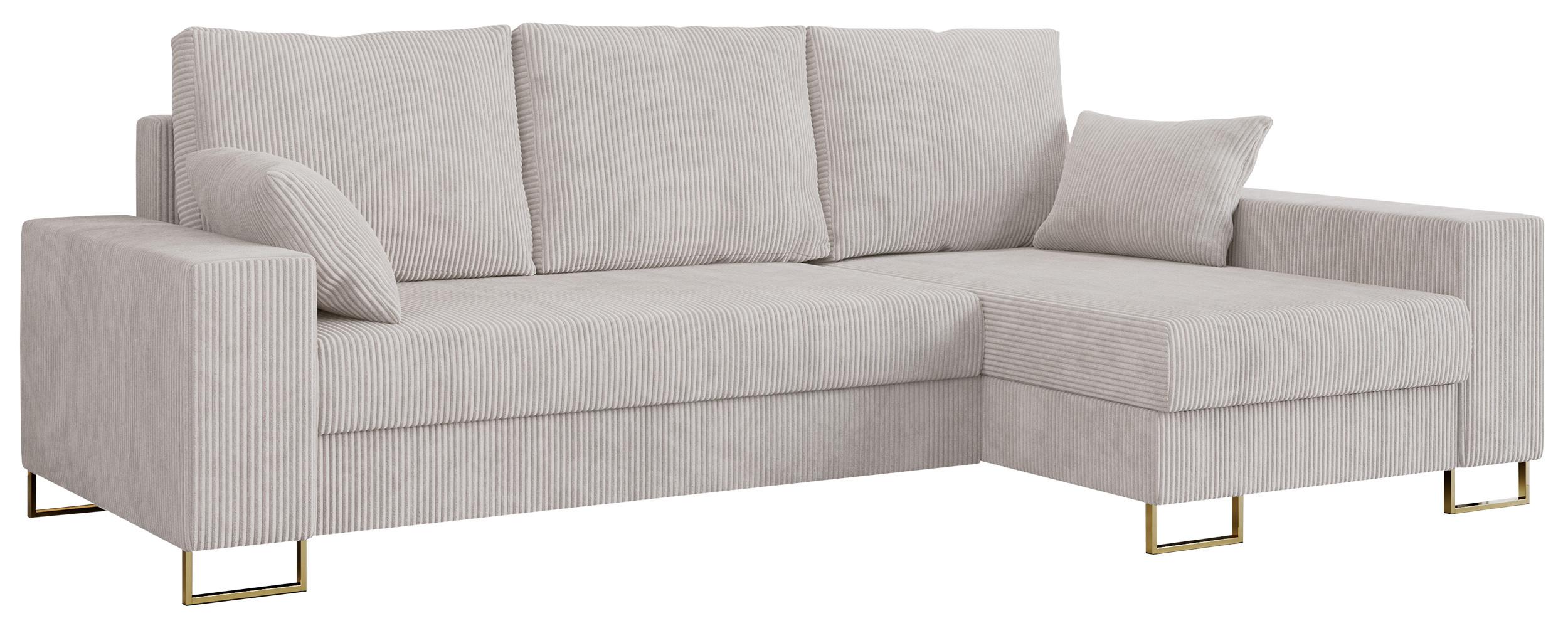 ECKSOFA Dorian Cord Weiß - Goldfarben/Weiß, Textil/Metall (242/138cm) - MKS