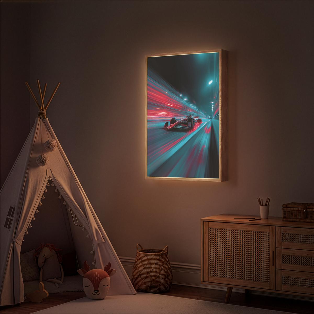 WANDLEUCHTE MIT AKKU Rennwagen - Rot - Geschwindigkeit 60x90 cm - Türkis, Holzwerkstoff (60/90/8cm) - OnlyWow