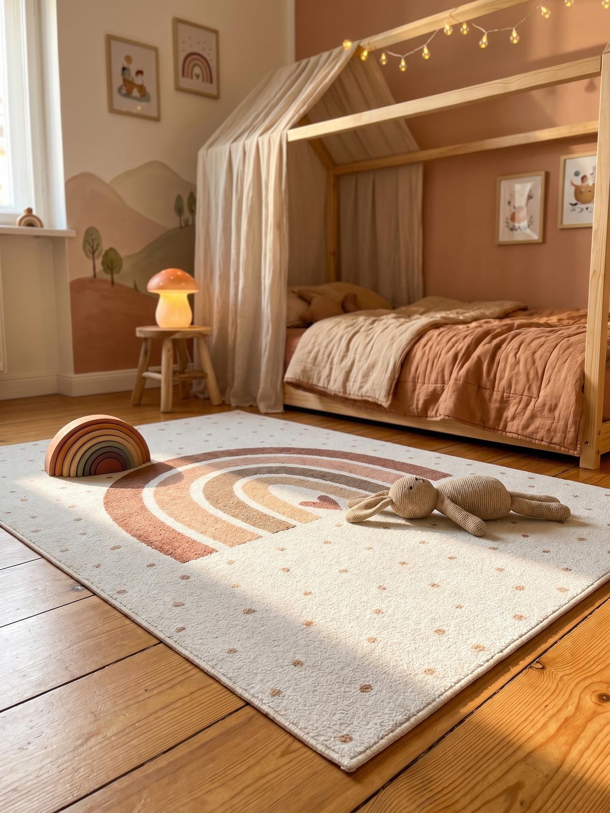 SPIELTEPPICH Waschbar TINO in Creme, mit Regenbogen- und Herz-Motiv, 160 x 230 cm - Beige, Textil (230/160cm) - KADIMA DESIGN