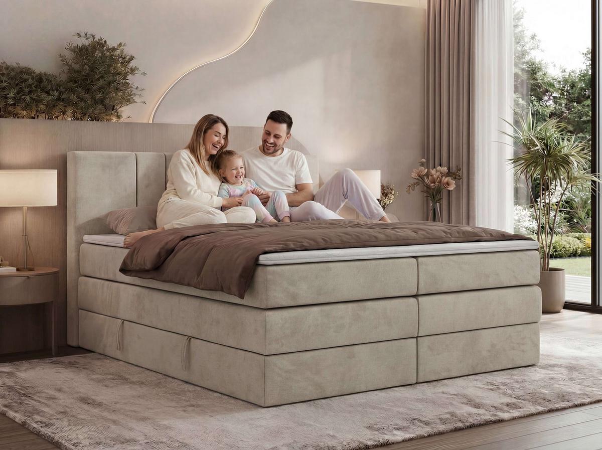 BOXSPRINGBETT INERO KING 140/200 - Dunkelgrau Stukture - Topper Visco - H3 - Dunkelgrau/Schwarz, Kunststoff/Textil (140/200cm) - MKS