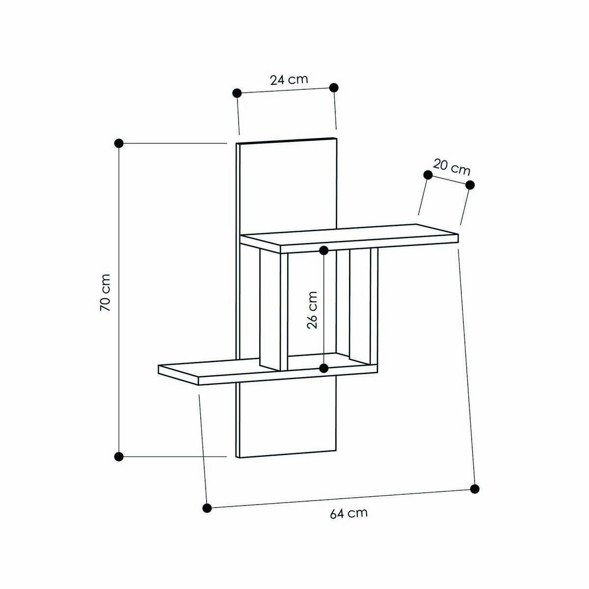 WANDREGAL mit 2 Ablagen 64/20/70 cm - Eichefarben, Holzwerkstoff (20/70/64cm) - Calicosy