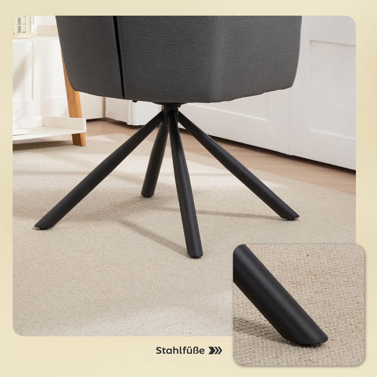 ESSZIMMERSTUHL 360° Drehbar Küchenstuhl mit Leinenbezug, Ergonomisch Grau - Schwarz/Grau, Textil/Metall (63/93/57cm) - HOMCOM