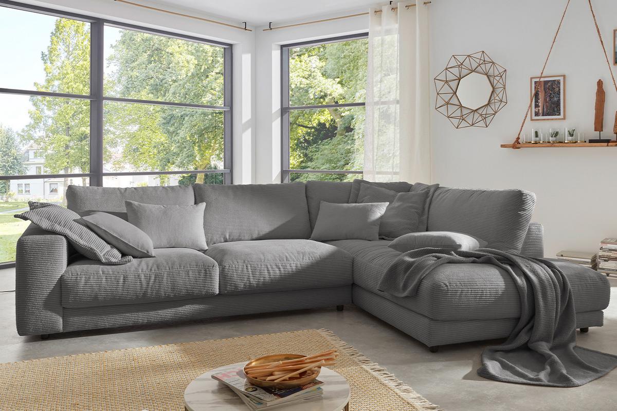 ECKSOFA MADELINE Grau Cord - Schwarz/Grau, Kunststoff/Textil (325/224cm) - KAWOLA
