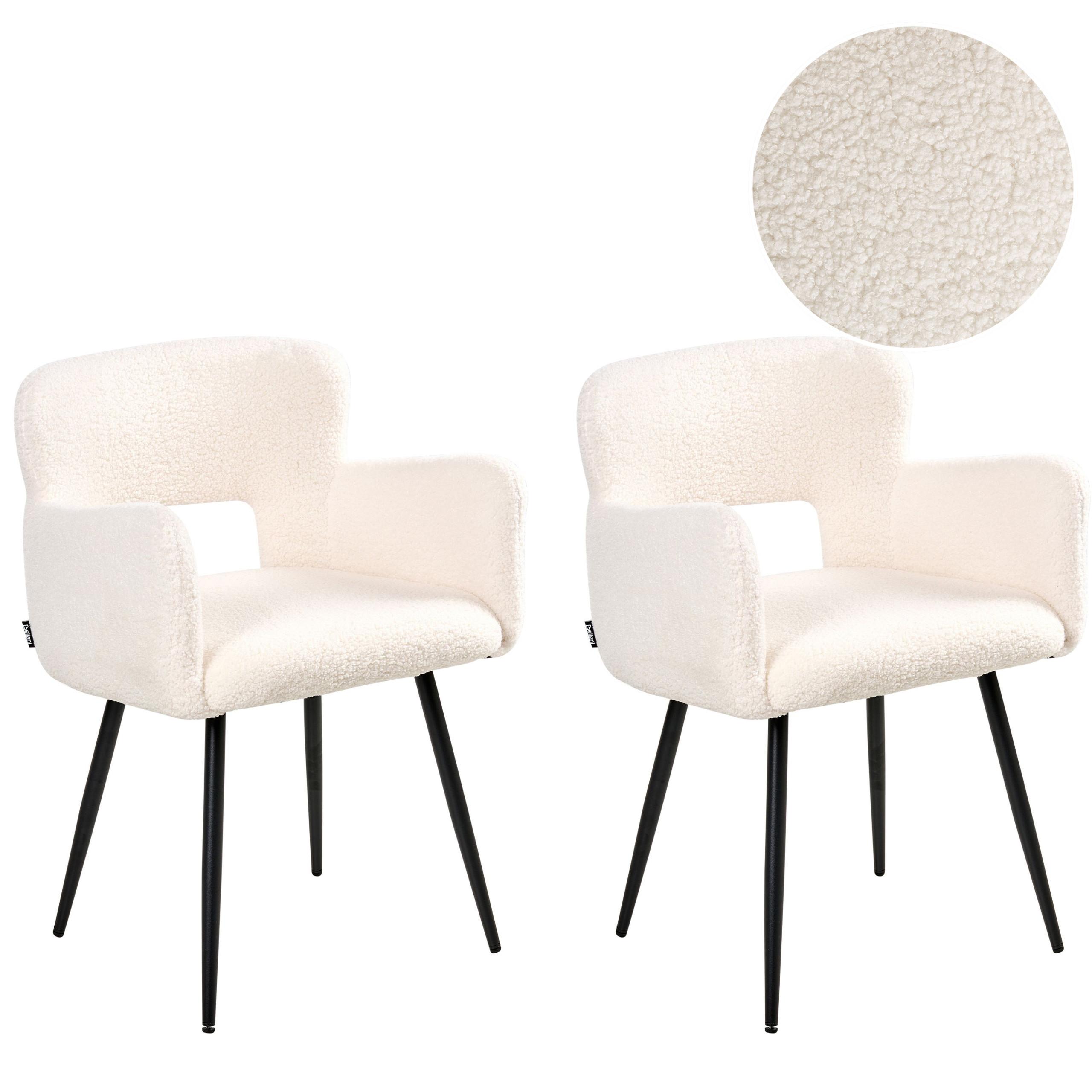 STUHL 2er-Set Samtstoff Weiß Sanilac - Creme, Textil/Metall (54/76/50cm) - Beliani