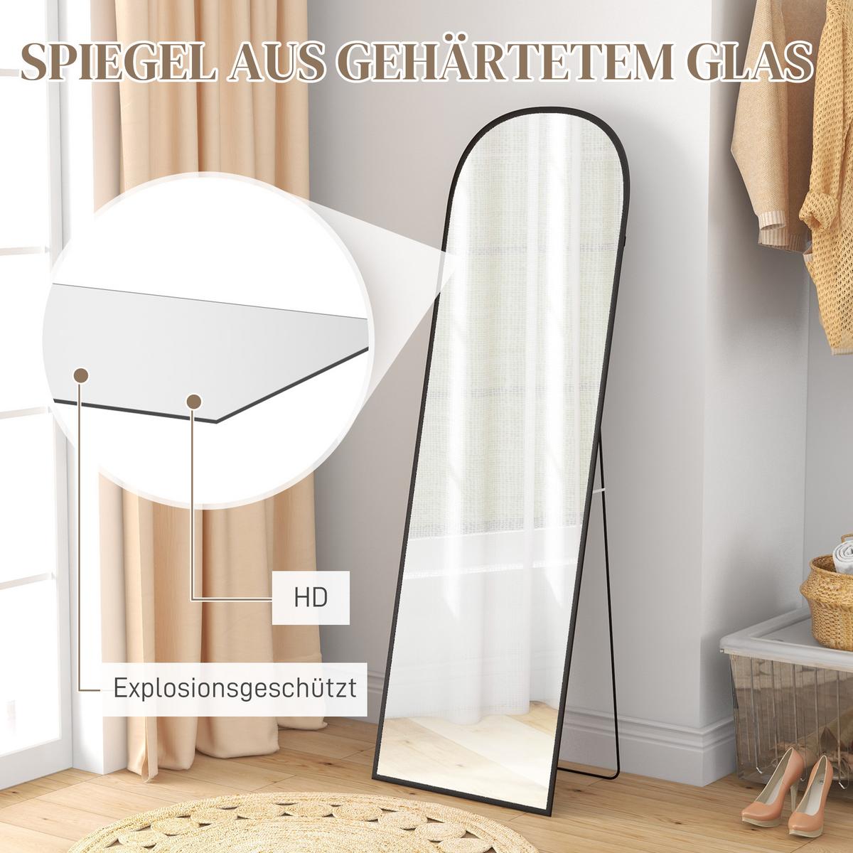 GANZKÖRPERSPIEGEL, 161,5 x 50 cm Wandspiegel mit Ständer für Wohnzimmer Schwarz - Schwarz, Glas/Metall (50/161.5/1.5cm) - HOMCOM