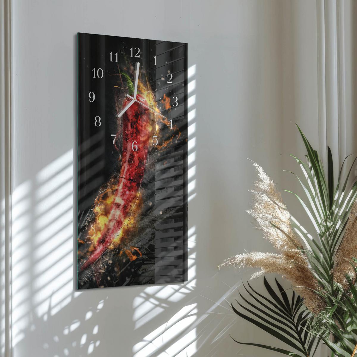 WANDUHR aus Glas 30x60 cm - Scharfe Paprika - Multicolor, Glas (30/60/0.4cm) - TULUP
