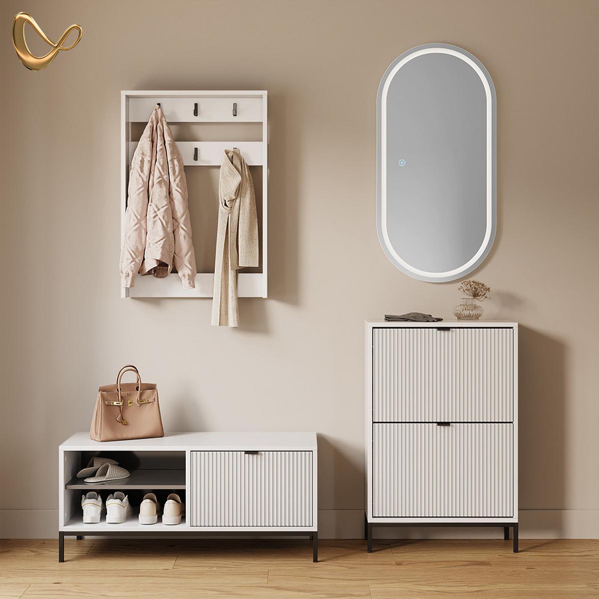 SCHUHSCHRANK Aterno Weiß 100 x 45 cm mit Klapptür - Weiß, Holzwerkstoff (100/45/40cm) - Livinity®
