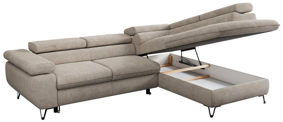 ECKSOFA PEDRO L Beige Struktur - Rechts Seite - Beige/Schwarz, Textil/Metall (273/208cm) - MKS