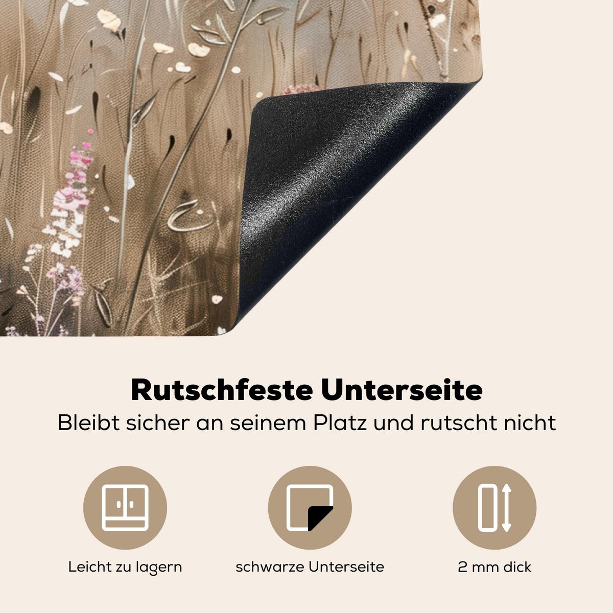 HERDABDECKPLATTE Blumen - Beige - Trockenblumen Induktionsmatte 83x51 cm - Beige, Kunststoff (83/51.5/0.2cm) - MuchoWow