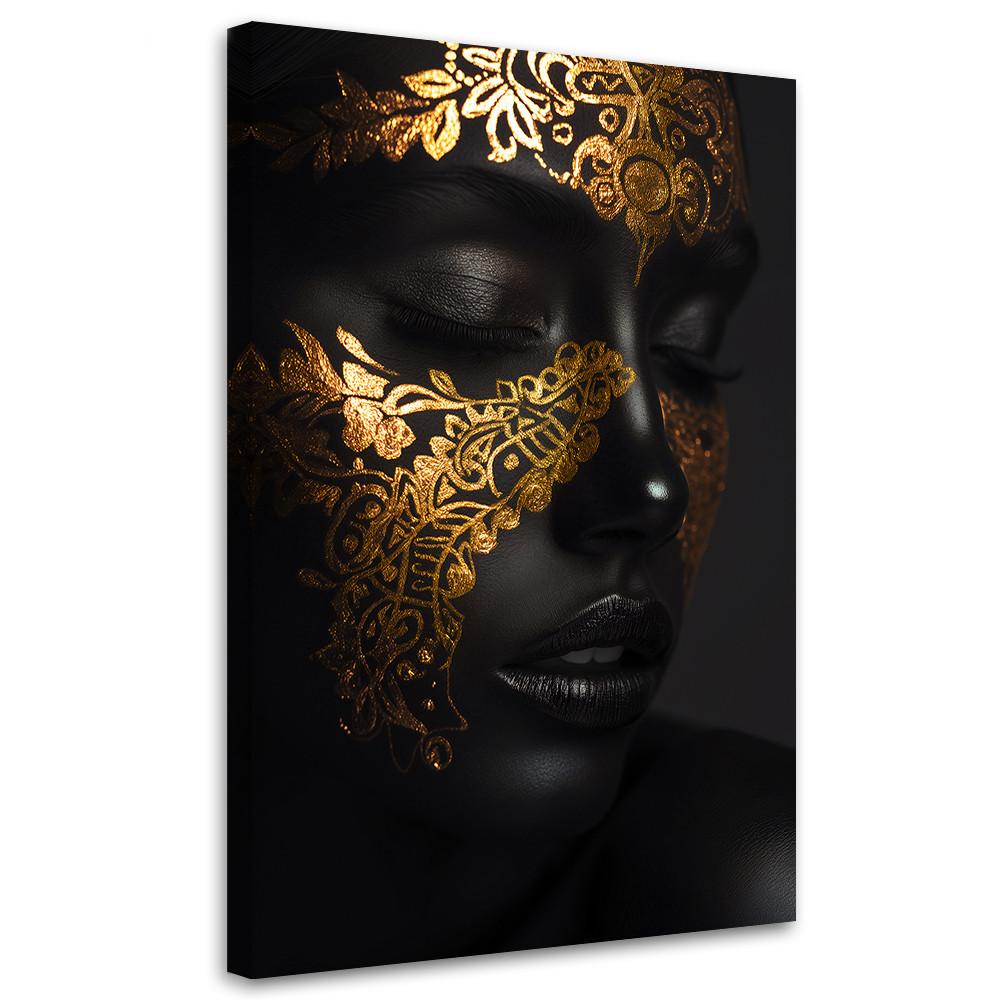 LEINWANDBILD Gesicht einer Frau in Gold 40x60cm - Schwarz, Textil (40/60cm) - Feeby