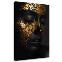 LEINWANDBILD Gesicht einer Frau in Gold 40x60cm - Schwarz, Textil (40/60cm) - Feeby