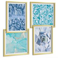 BILDER SET 4er Set - 50x50 cm & 40x60 cm Goldrahmen - Winterwald-Blaublume - Goldfarben, Kunststoff (50/50cm) - TULUP