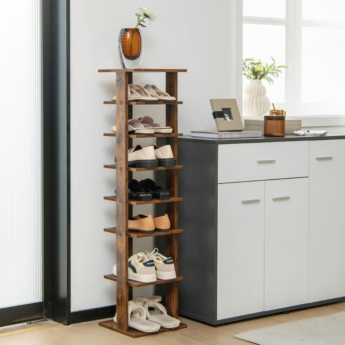 SCHUHSTÄNDER höheverstellbar Braun - Braun, Holz (28/110/27cm) - COSTWAY
