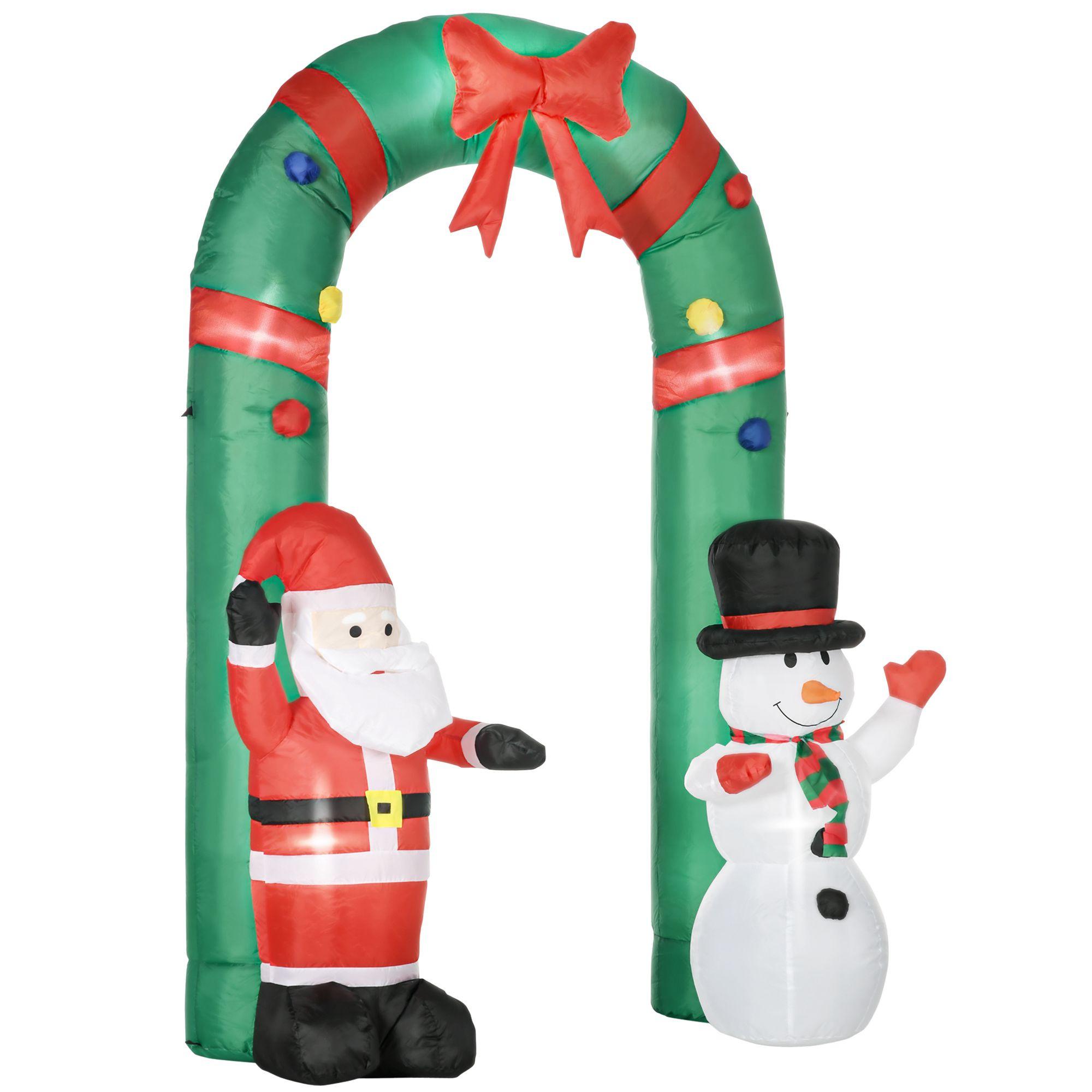 WEIHNACHTSDEKO 2,45 m Torbogen mit Weihnachtsmann und Schneemann aufblasbar LEDs - Multicolor, Kunststoff (80/245/198cm) - HOMCOM