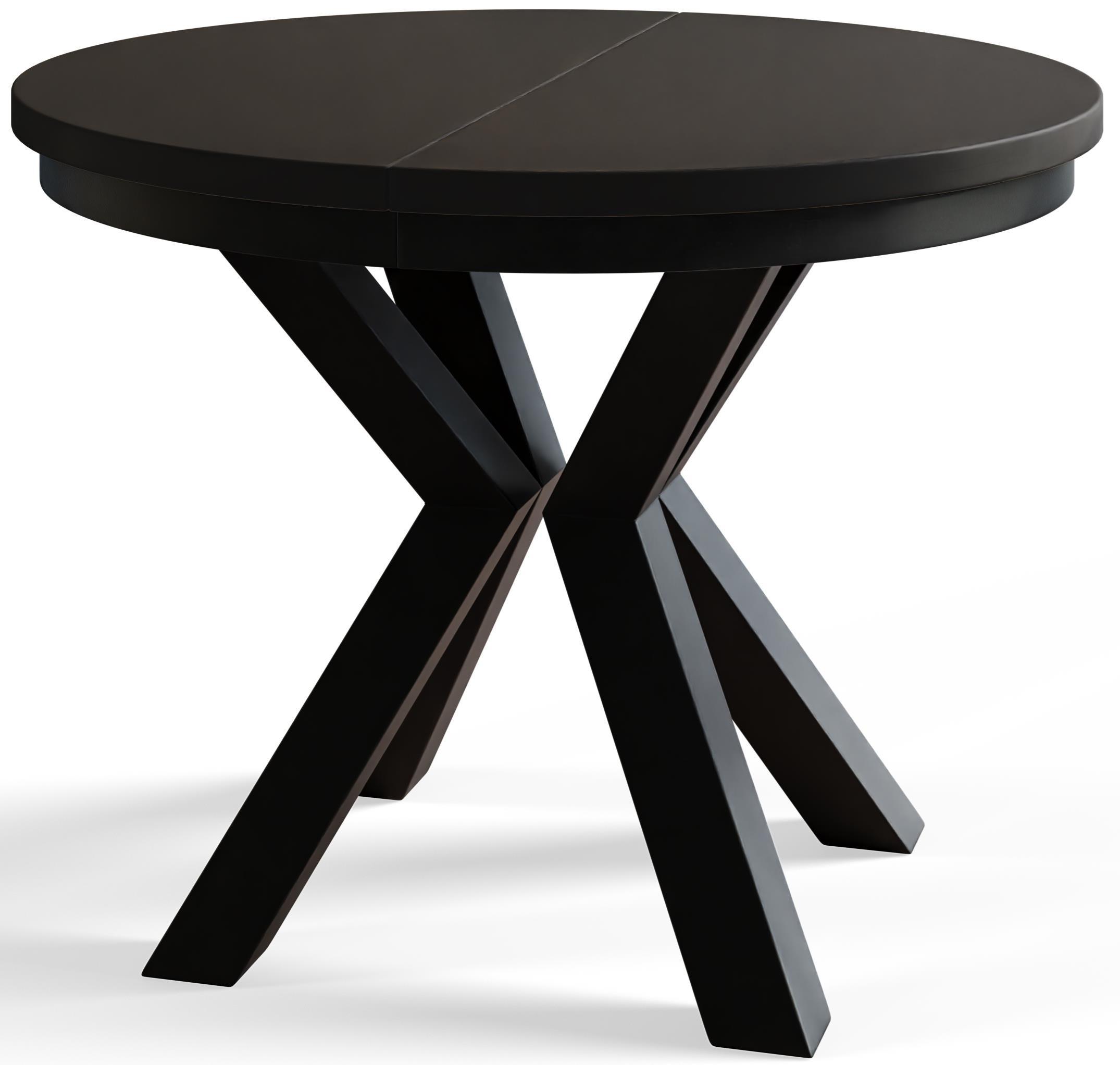RUNDER Esszimmertisch LOFT, ausziehbarer Tisch Durchmesser: 120 cm/200 cm, Wohnzimmertisch Farbe: Schwarz, mit Metallbeinen in Farbe Schwarz - Schwarz, Holzwerkstoff (120/120/76cm) - Alpi-Möbel