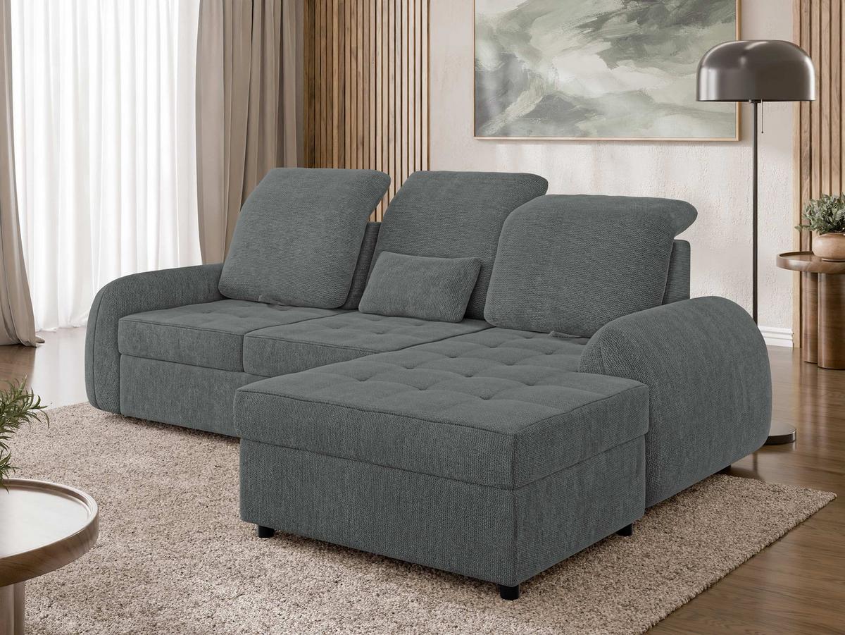 ECKSCHLAFSOFA Soreno, Seite: Rechts - Graphitfarben/Schwarz, Holz/Kunststoff (176/255cm) - MIRJAN24