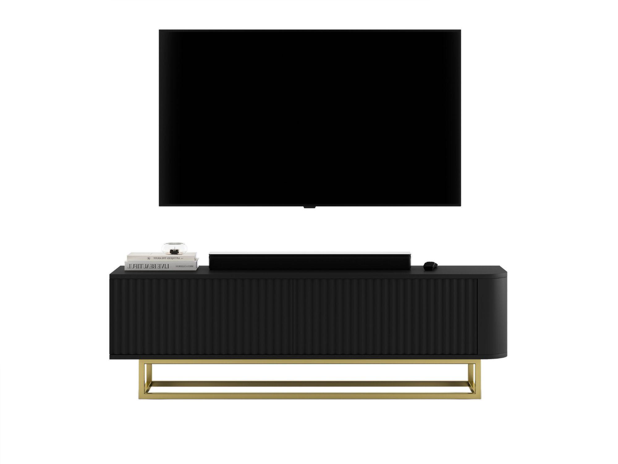 TV-LOWBOARD Aurora 140 cm in Schwarz matt mit goldfarbenem Metallrahmen - Schwarz, Holzwerkstoff/Metall (140/44/35cm) - Meble Lindner