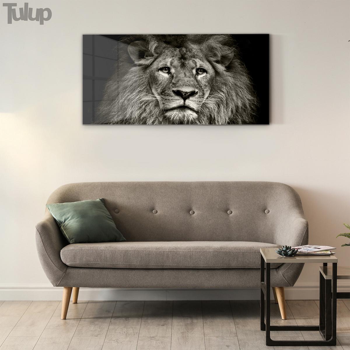 GLASBILD 140x70 cm Löwe Tier - Schwarz, Glas (140/70cm) - TULUP