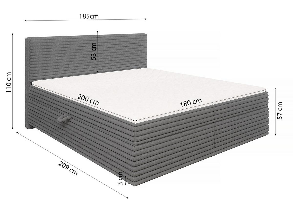 BOXBETT Roma 180/200 cm Dunkelgrau Plüschcord - Dunkelgrau/Schwarz, Holz/Kunststoff (180/200cm) - S-Style Möbel