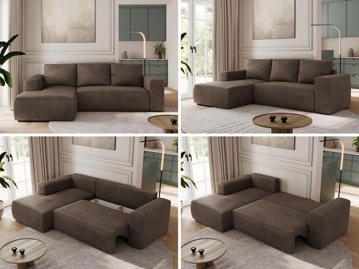 ECKSOFA TRENTINO L Braun Velvet - Links - Schwarz/Braun, Kunststoff/Textil (266/164cm) - MKS