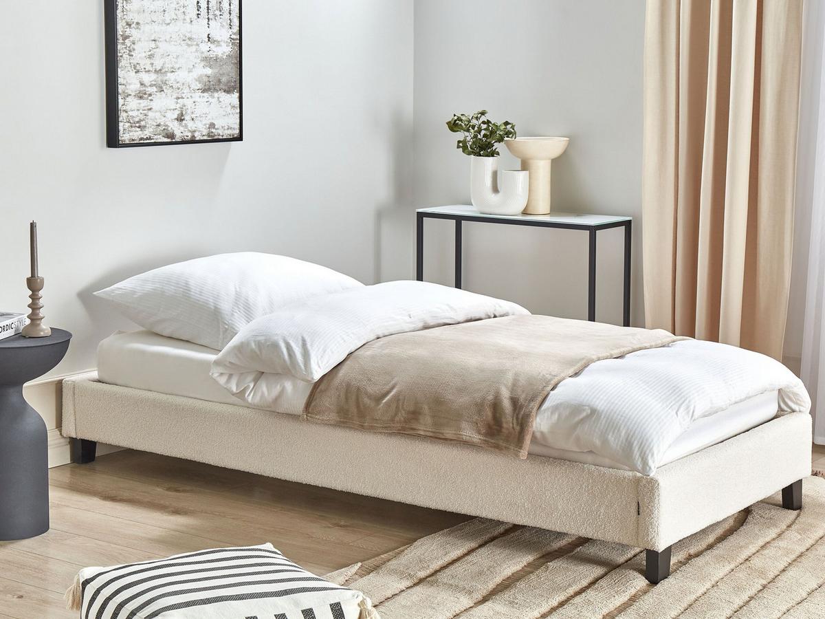 POLSTERBETT Beige-Dunkler Holzfarbton 90-200 cm Roanne - Beige/Dunkelbraun, Textil (90/200cm) - Beliani