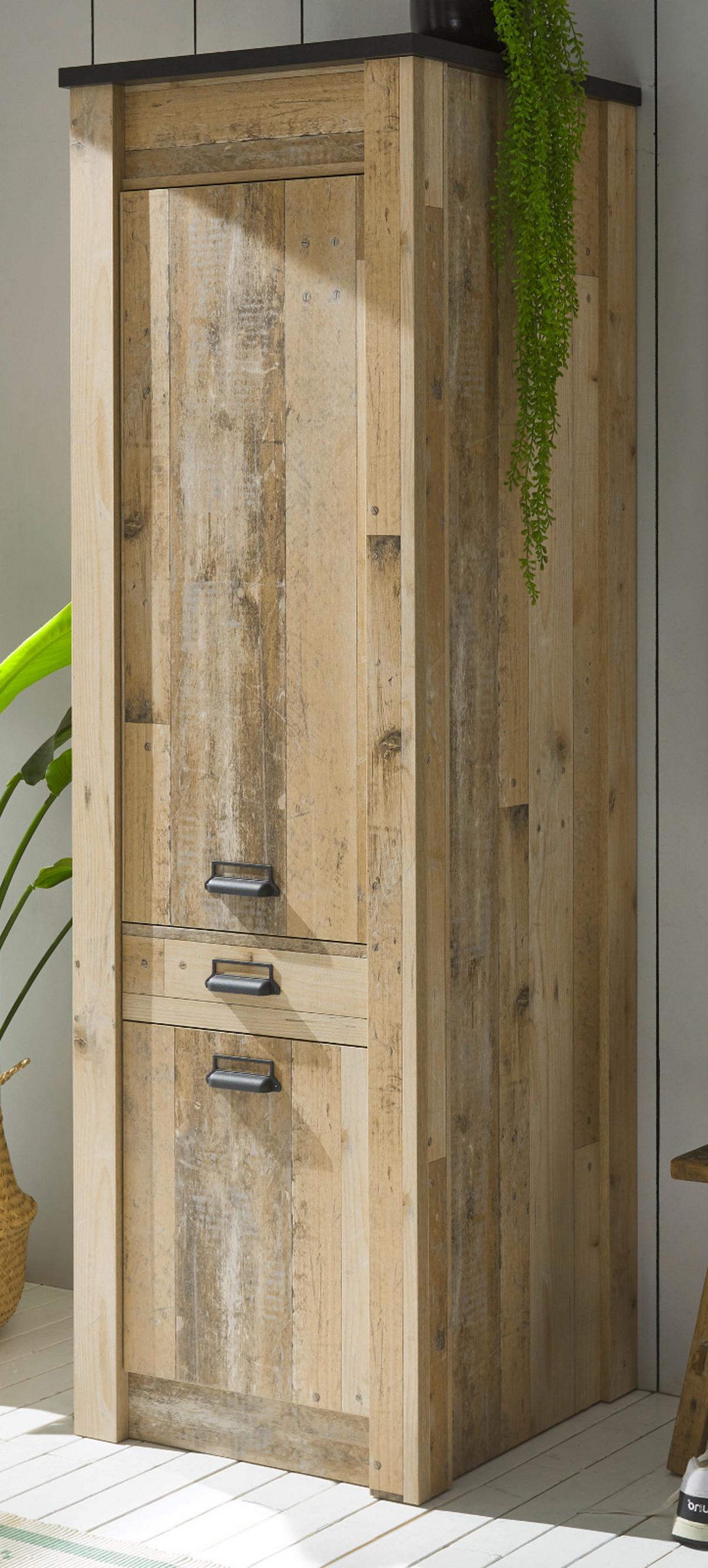 HOCHSCHRANK Used Wood hell, anthrazit 62 cm, Küchenschrank mit Soft-Close - Anthrazit/Schwarz, Holzwerkstoff/Metall (62/201/64cm) - Furn.Design