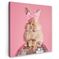 LEINWANDBILD Schleife - Discoball - Kaninchen Deko Groß 90x90 cm - Pink, Textil (90/90cm) - MuchoWow