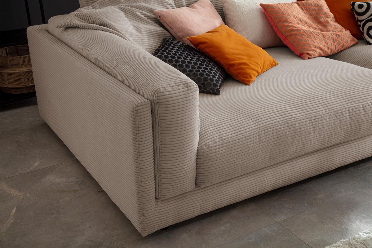 BIG SOFA RAINA Taupe Cord - Taupe/Schwarz, Kunststoff/Textil (294/85/150cm) - KAWOLA
