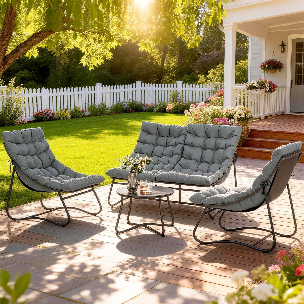 GARTENMÖBEL-SET 4 Personen Grau - Grau, Metall - Outsunny