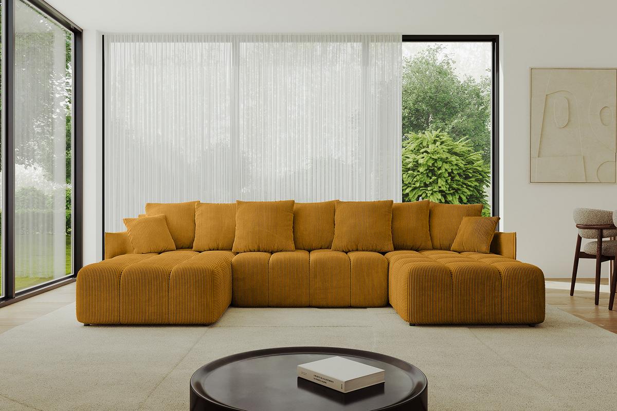 WOHNLANDSCHAFT LONLI-U 355x189x68 Senfgelb Cord - Currygelb, Holzwerkstoff/Kunststoff (355/68/189cm) - ALTDECOR