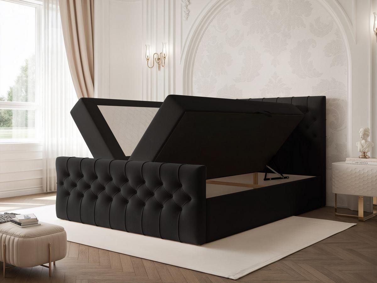 BOXBETT JOLIE 180x200 cm mit Matratze, Schwarz - Schwarz, Textil (180/200cm) - Idohome