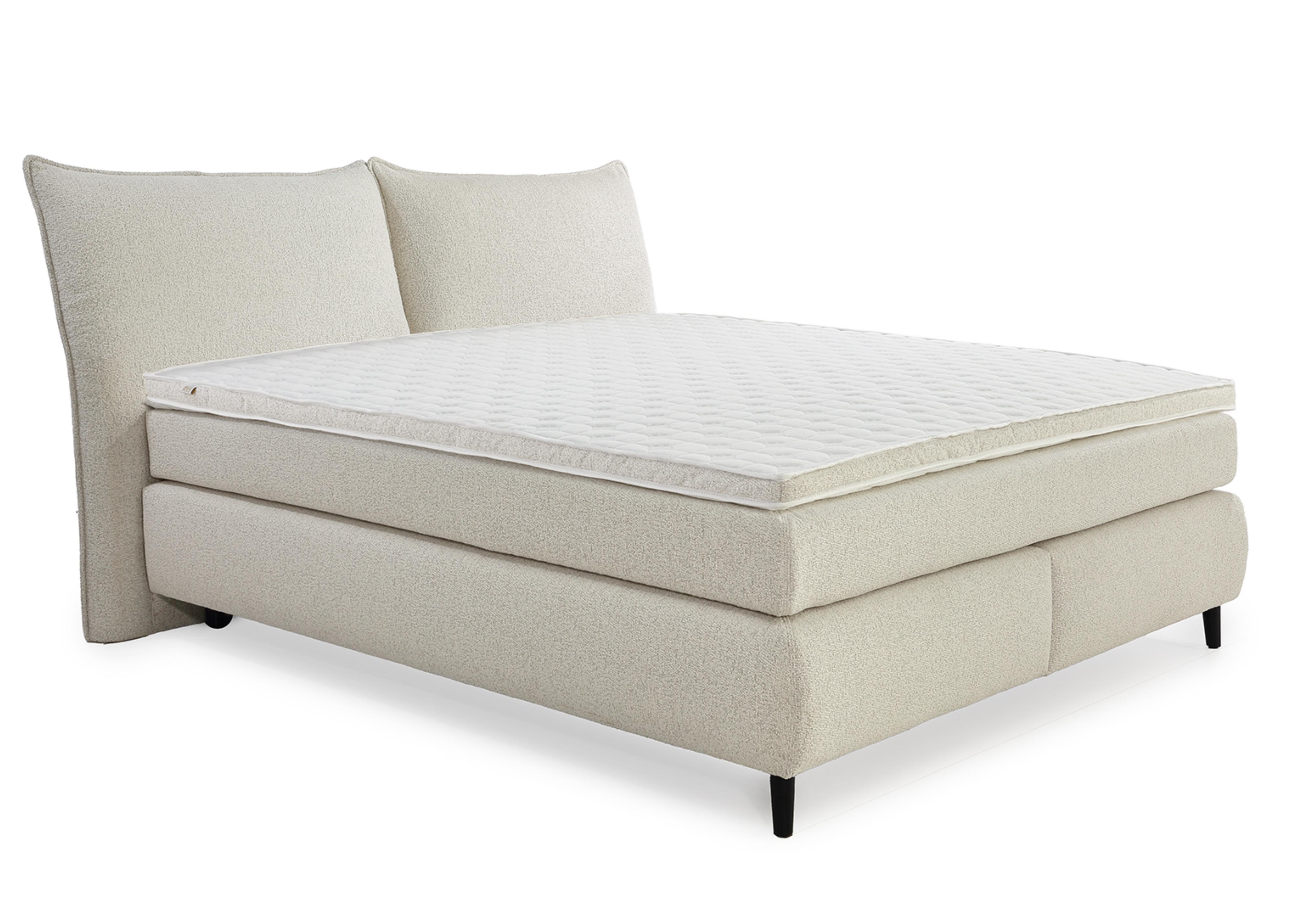 BOXSPRINGBETT 180x200 cm, Kopfteil m.Keder, 7-Zonen-Tonnentaschen-Federkernmatratzen H3+H4, Topper, Bonell-Federkern, Flachgewebe Beige Grau / 20020 - Greige/Schwarz, Textil/Metall (180/200cm) - luma-home
