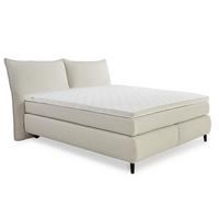BOXSPRINGBETT 180x200 cm, Kopfteil m.Keder, 7-Zonen-Tonnentaschen-Federkernmatratzen H3+H4, Topper, Bonell-Federkern, Flachgewebe Beige Grau / 20020 - Greige/Schwarz, Textil/Metall (180/200cm) - luma-home