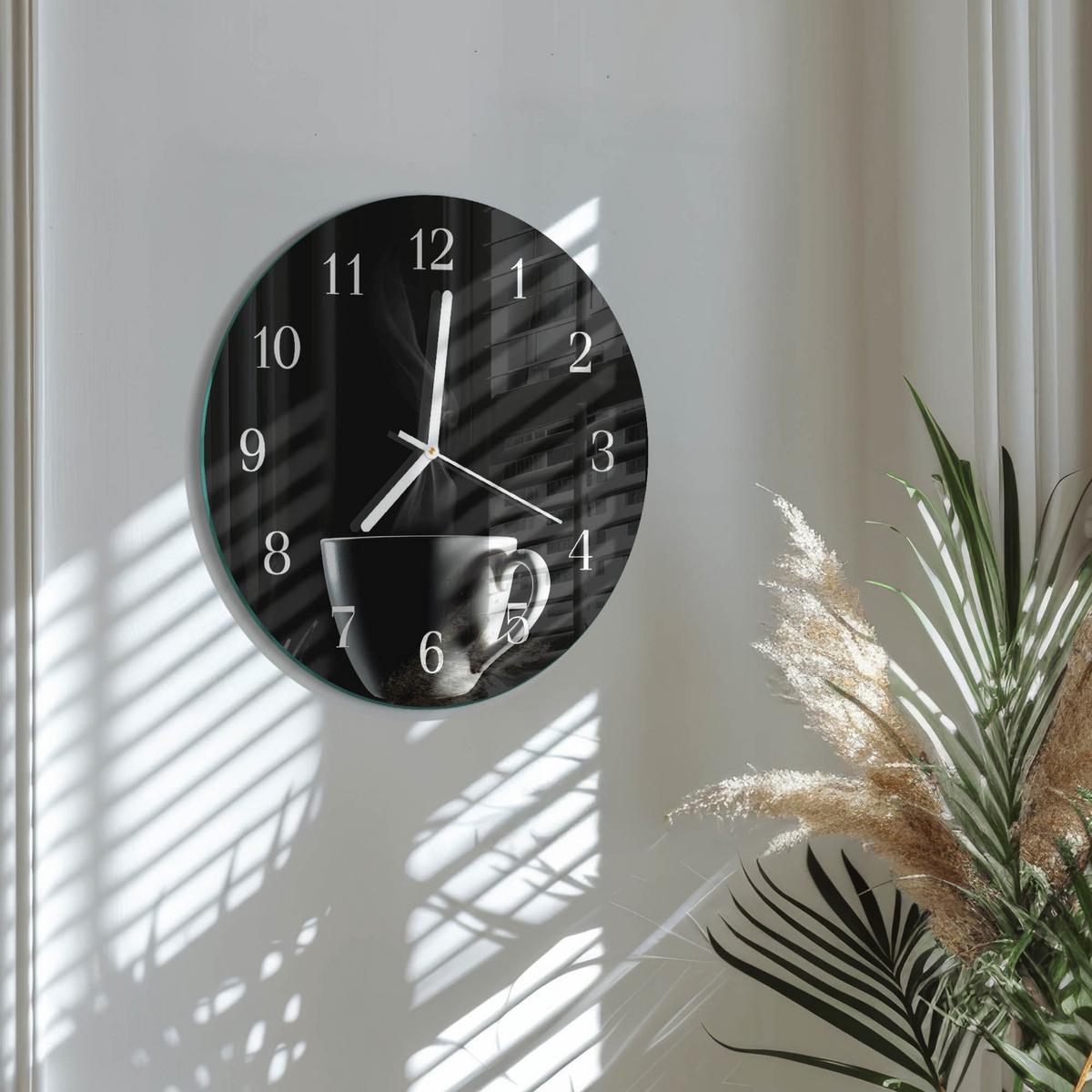 WANDUHR aus Glas Ø30 cm - Tasse - Schwarz, Glas (30/30/0.4cm) - TULUP