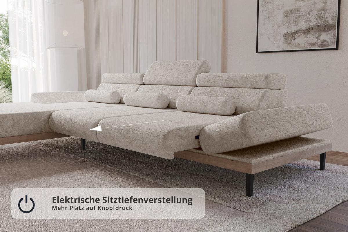 ELEKTRISCHES ECKSOFA Links MONA 316x205x85 Hellgrau Velours - Hellgrau, Holzwerkstoff/Textil (316/205cm) - ALTDECOR