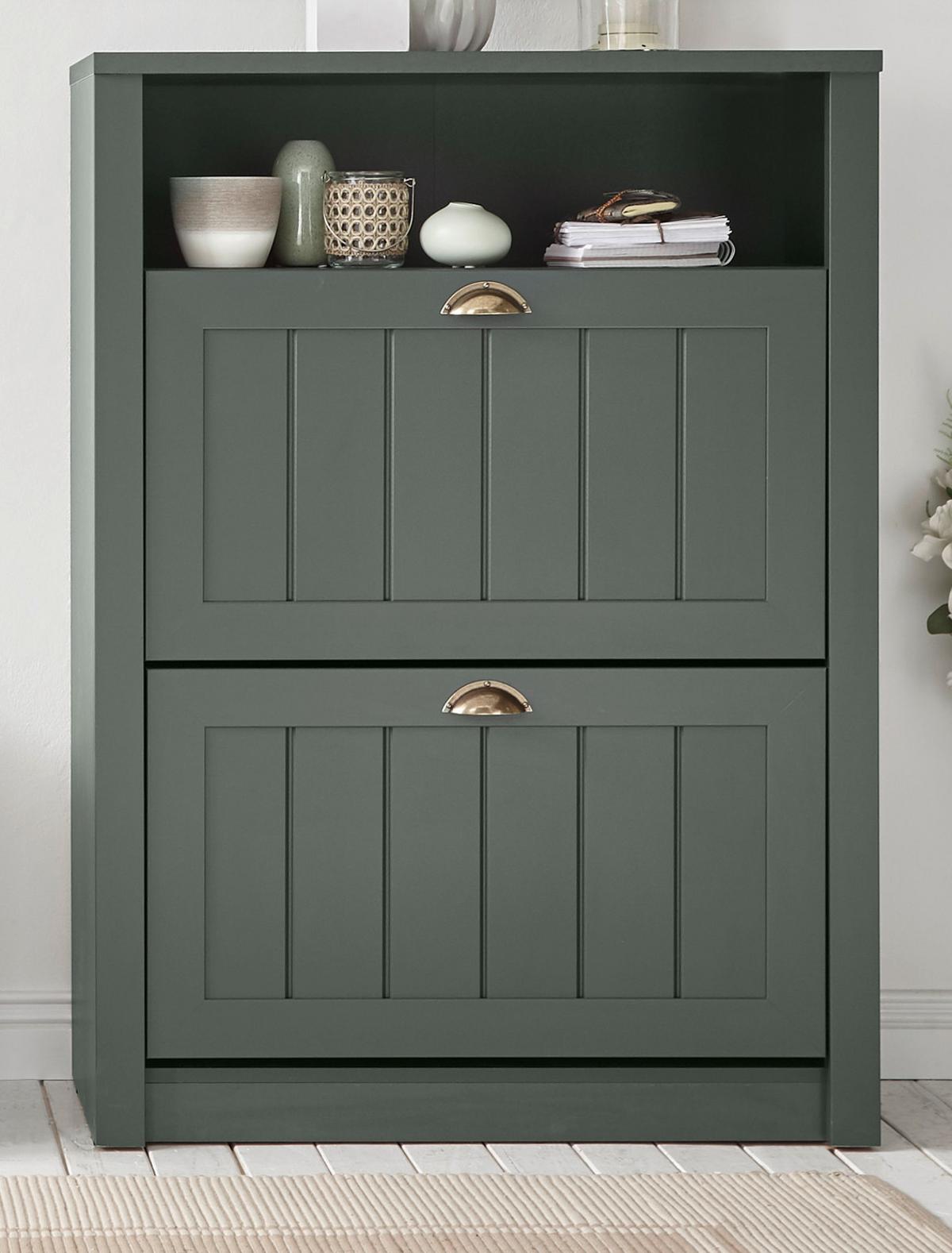 SCHUHSCHRANK grün, Landhausstil, Flur Schuhkipper 80 x 112 cm - Dunkelgrün/Goldfarben, Holzwerkstoff/Kunststoff (80/112/36cm) - Furn.Design