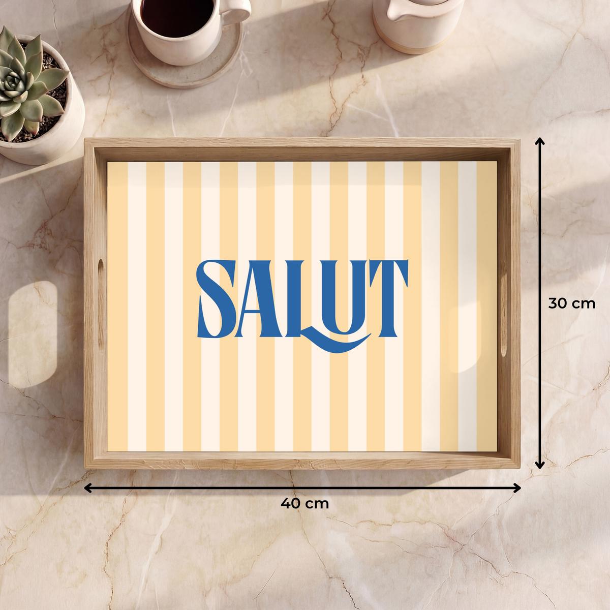 TABLETT Salut - Zitat - Streifen - Gelb - Blau - Weiß 40x30 cm - Beige, Holz (40/5/5cm) - OnlyWow