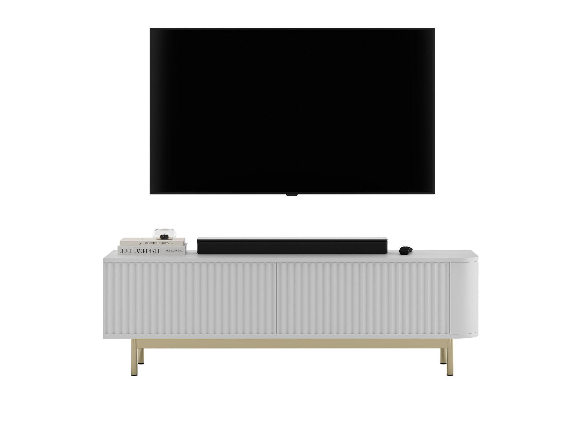 TV-LOWBOARD Aurora in Weiß matt 140 cm mit goldenem Metallrahmen - Goldfarben/Weiß, Holzwerkstoff/Metall (140/44/35cm) - Meble Lindner